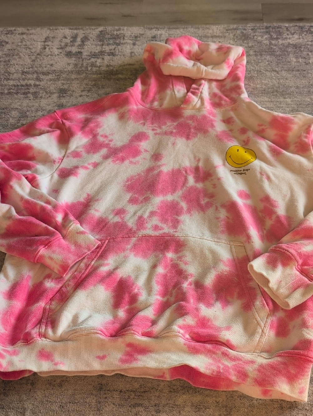 H&M Pink & White Tie-Dye Hoodie with Smiley Patch